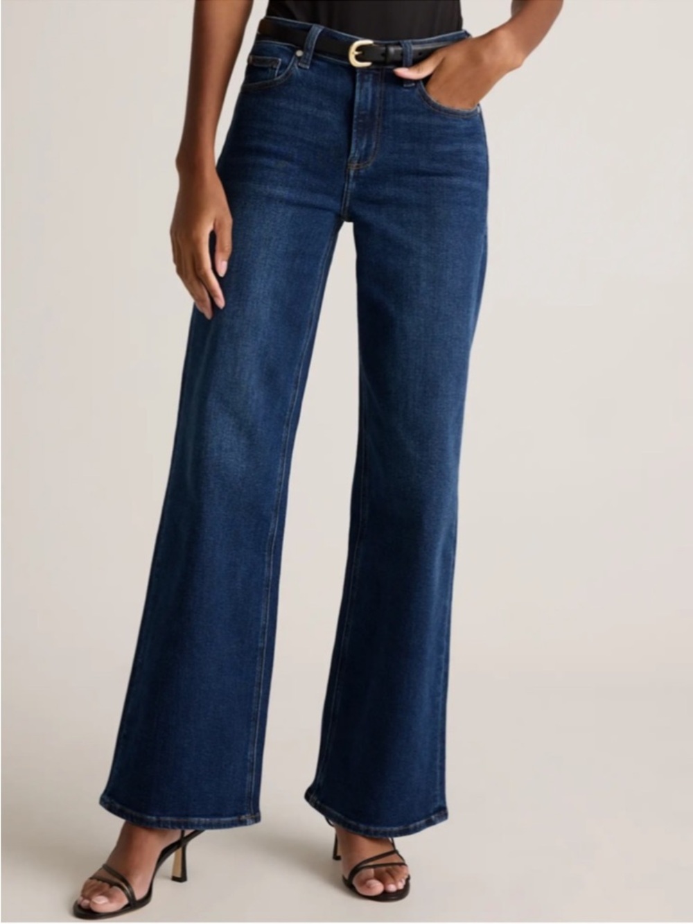 QUINCE bella stretch wide leg jean midnight blue dark wash denim size 26